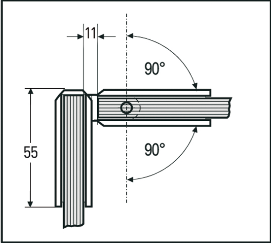 CHARNIÈRE BILBAO POUR PAROI DE DOUCHE  90° VERRE / VERRE (BO5218330)